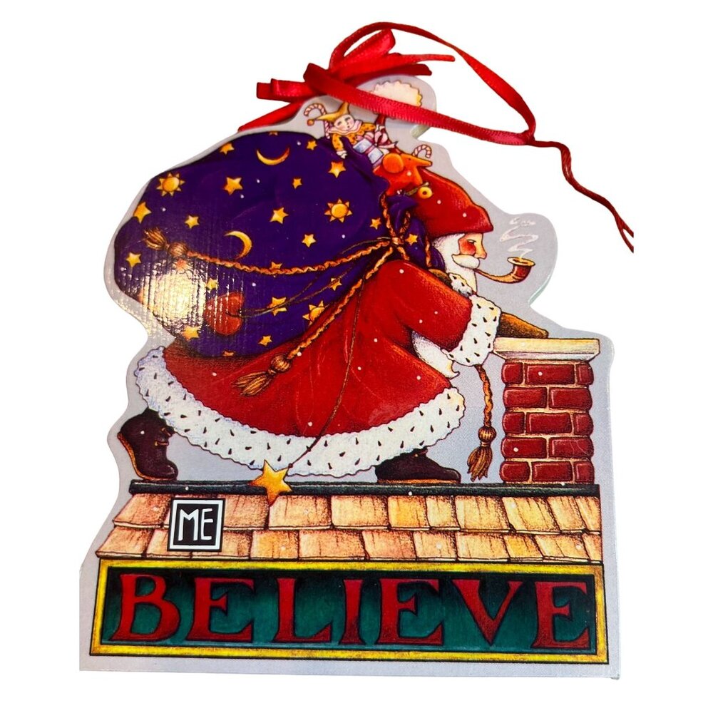 Vintage Mary Engelbreit Santa Believe Christmas Ornament Holiday Tree Decoration